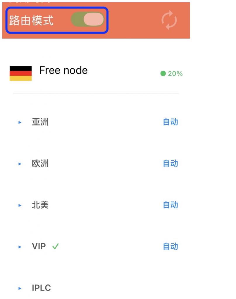 Redgate vpn 服务器列表左上角的路由模式开关
